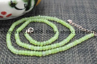 Fine 2x4mm Natural Olive Green Peridot Faceted Gemstone Beads Necklace 20" AAA++ - Image 1 of 4