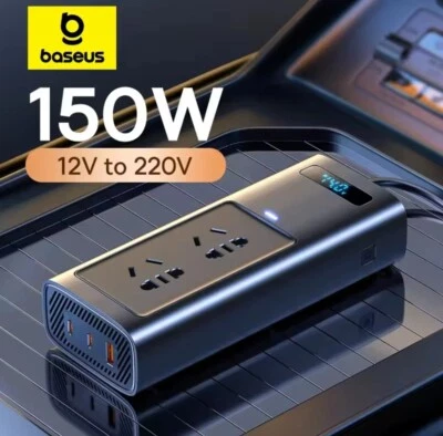 Baseus Car Inverter DC 12V to AC 220V 150W Auto Converter With 4 Ports Output - Image 1 of 4