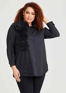 Taking Shape Cotton Rosette Shirt Black Plus Size 14 RRP $170 New - Picture 1 of 3