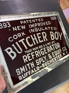 Antique Original 1900s Painted Glass Foil Butcher Boy Buffalo Rochester NY Sign - Picture 1 of 24