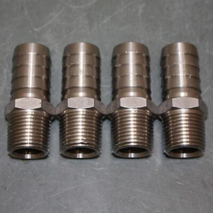 (4) Barbed Hose Fittings, 3/4" Barb x 1/2" Male NPT Pipe, 316 Stainless Steel - Picture 1 of 4