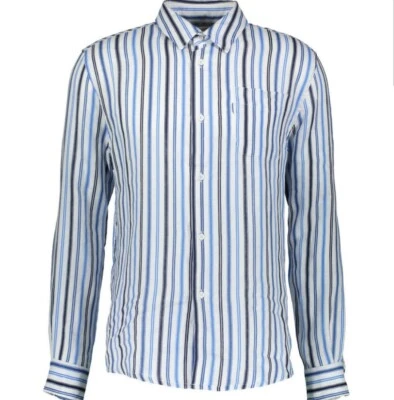 DEREK ROSE Men's Linen Shirt MILA 001- 100% Linen Blue - Image 1 of 4