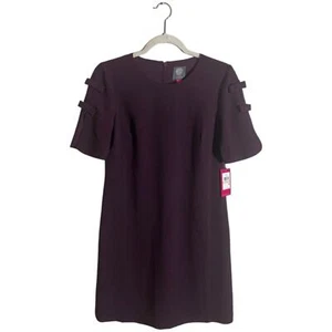 Vince Camuto Women's Burgundy Knee Length Shift Dress Bow Sleeve Size 2 NWT - Picture 1 of 8