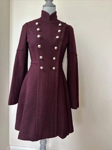 Guess Womens Red Wool Blend Textured Buttons Pea Coat XS - Picture 1 of 14