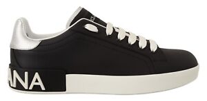 DOLCE & GABBANA Shoes Black White Portofino Lace-Up Sneakers L-39.5 R-40 $600