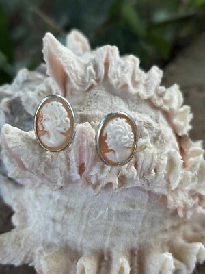 Orecchini Con Cammeo Corniola , Orecchini In Argento 925 , Orecchini Farfallina - Immagine 1 di 2