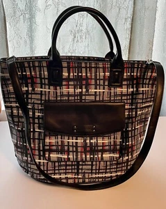 VERA BRADLEY  Tote Bag Grey/White/Red/Black Art Plaid LARGE Travel CROSSDBODY - Picture 1 of 7