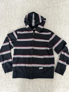 Vans Hoodie Youth SZ Medium Red/Black/Gray Striped 2 Pockets Full Zip Skater - Picture 1 of 9