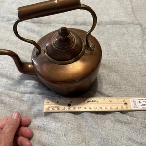 Antique Vintage Copper Tea Kettle Teapot Goose Neck Spout - Picture 1 of 19