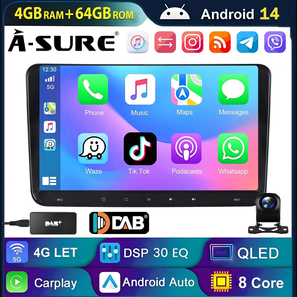 DAB+ 4+64GB Android 14 Autoradio Carplay Kam Für VW GOLF 5 6 Passat Touran Polo - Bild 1 von 4