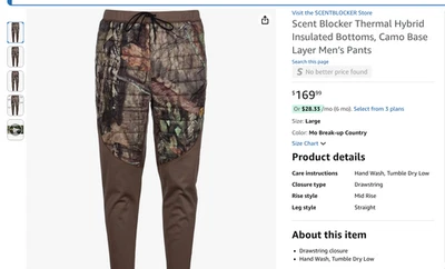 $169 Scent Blocker Thermal Hybrid Pant Bottom Real Tree 2X Cold Fusion Insulate - Image 1 of 4