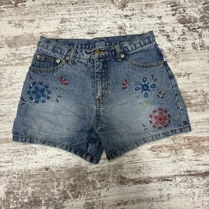 Vintage Girls Lizzie McGuire Jean Shorts Sz 12 Embroidered Floral Y2K Nostalgia - Picture 1 of 11
