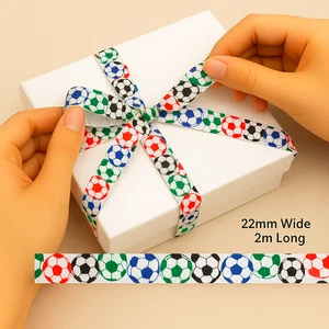 Football Birthday Ribbon – Black, Red, Blue, Green – Cake, Gift Wrap & Crafts - Picture 1 of 6