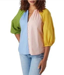 NWT Crosby by Mollie Burch Size XS 3/4 Sleeves Colorblock Peasant Rives Top - Picture 1 of 11