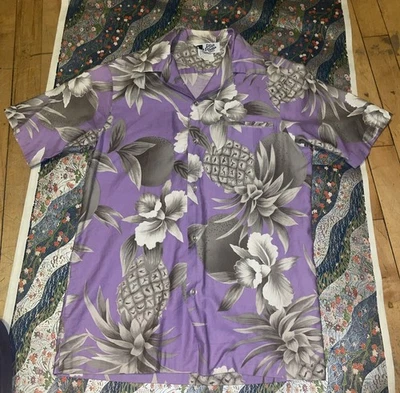 Vintage Hilo Hatties Mens Hawaiian Aloha Floral Pineapple Shirt Size SM Purple - Image 1 of 4
