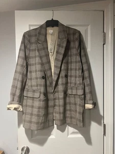 NEW A New Day Plaid Blazer Jacket Womens M Brown Double Breasted Career Work - Picture 1 of 9