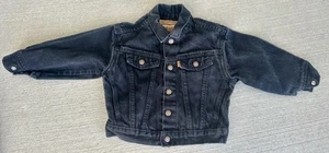 Vintage LITTLE LEVIS Jeansjacke Kleinkind Größe 3T schwarz Denim orangefarbenes Etikett - Bild 1 von 8