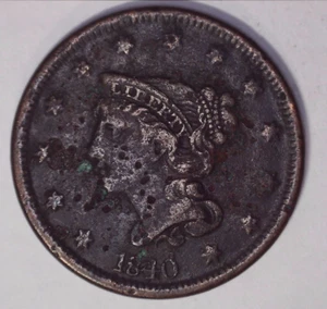 1840 geflochtenes Haar großer Cent 1 (C) #F277 - Bild 1 von 2