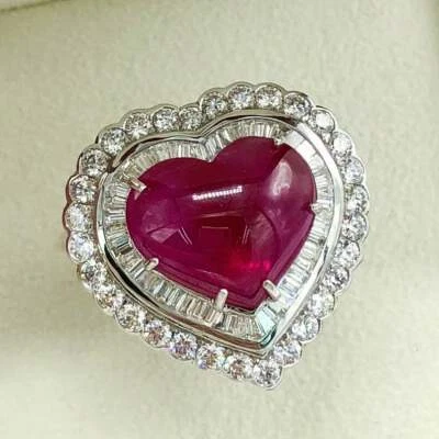 Huge 11.73CT Burmese Heart Shape Ruby With Round & Baguette Shape CZ Heart Ring - Image 1 of 4