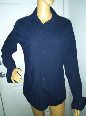 PERRY ELLIS Men's Collared Button Up Shirt Blue red polka dot Slim Fit Size S - Image 1 of 4