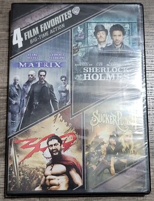 4 Film Favorites Big Time action DVD Matrix, Sherlock Holmes, 300 & Sucker Punch - Image 1 of 3
