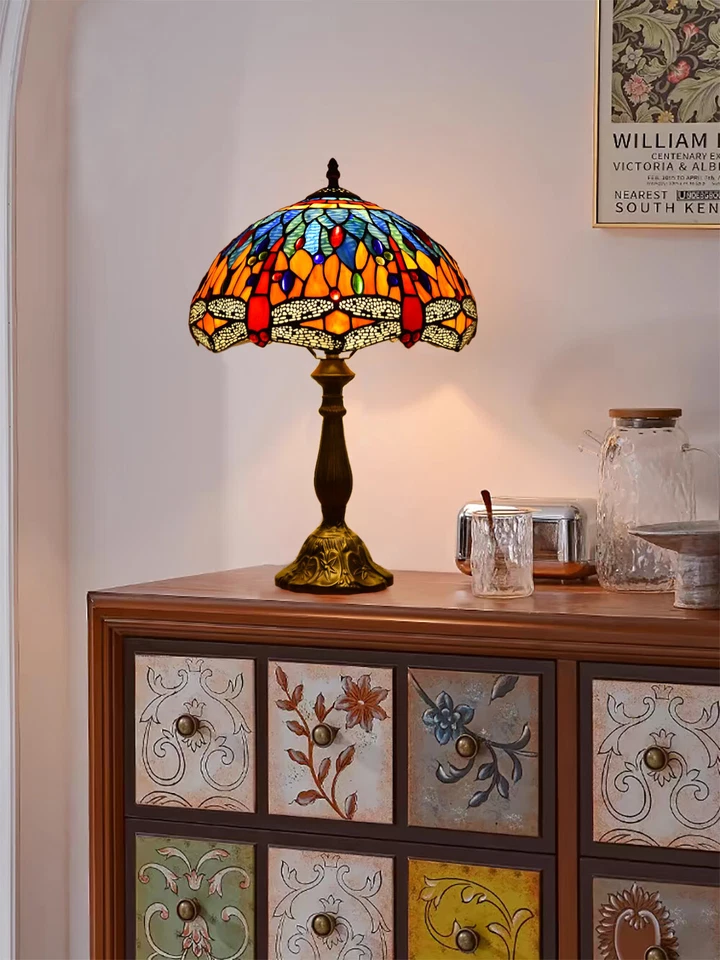 Lámpara de mesa Handmad estilo libélula Tiffany vitral decoración del hogar 14"/18" de alto Foto 1 de 2