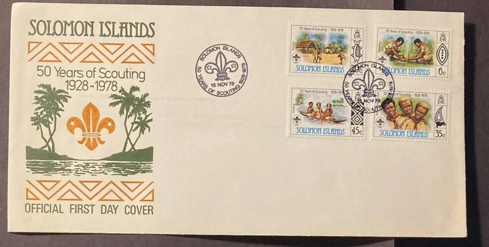 Solomon Islands 50 years of scouting FDC, 8.5"x4.25" - Image 1 of 1