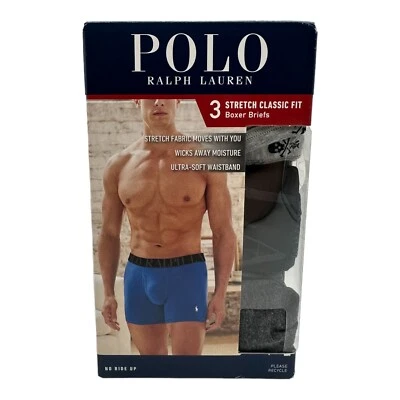 Paquete de 3 calzoncillos boxer POLO Ralph Lauren elásticos calce clásico negros grises para hombre talla S Foto 1 de 2