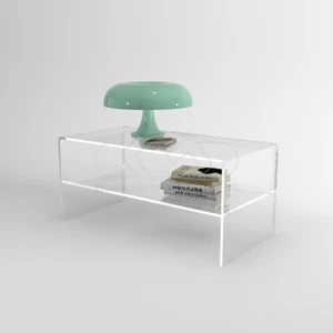Tavolino con ripiano L90 in plexiglass trasparente tavolo da salotto - Foto 1 di 7
