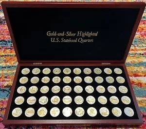 Gold & Silver Highlighted US Statehood Quarters PCS Stamps & Coins 50 Coin Set - Picture 1 of 7