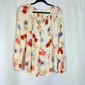 Lucky Brand Gauzy Floral Peasant Top Tie Neck Semi-sheer Cottagecore Boho NWT L - Picture 1 of 11