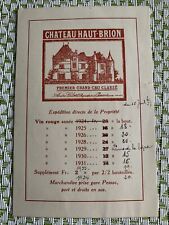 Château HAUT-BRION Carte Tarif Pour Les Années 1924, 25, 26, 27, 28, 29,30,31…