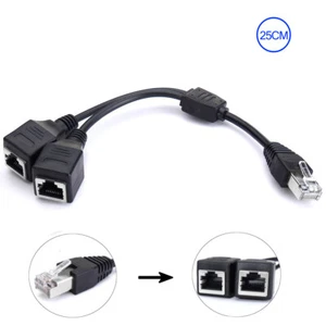 1 bis 2 Dual Ports RJ45 Y Verteiler Adapter Splitter LAN Netzwerk Kabel Doppler - Photo 1/10