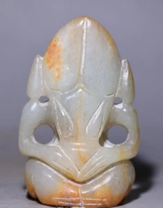 2.4" Old Chinese Hongshan culture Hetian Jade Carving Sun God People Pendant - Picture 1 of 4