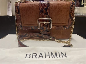 BRAHMIN NEW HALLIE SAGUARO SMALL EXTERIOR LARGE INTERIOR~EMBOSSED COGNAC BAG - Picture 1 of 7
