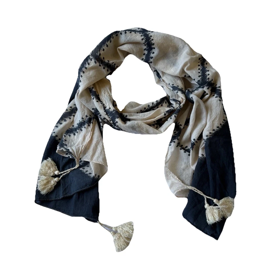 Ann Taylor Loft 矩形围巾 浅桃色 海军蓝 流苏 钻石 印度 — 第 1/4 张图片