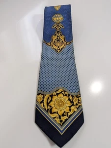 [Gianni Versace] Cravatta in seta floreale a pois blu e oro - Foto 1 di 9