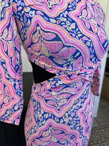Lilly Pulitzer Cut Out Sides Dress XS Pink Multi Print Long Sleeve NWOT - Picture 1 of 7