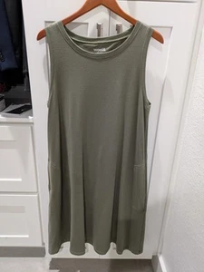 Wool& Sierra Swing Tank Dress Olive Green Large Long Merino Wool Blend A-Line - Picture 1 of 2