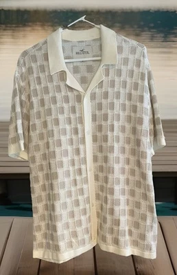 Hollister Abercrombie Para Hombres Boho Playa Tejido Abotonable Crema y Bronceado Talla MED NUEVO Foto 1 de 4