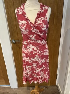 Fatface Ladies Sleeveless Summer Wrap Dress Red Berry Floral 14 Holidays - Picture 1 of 8