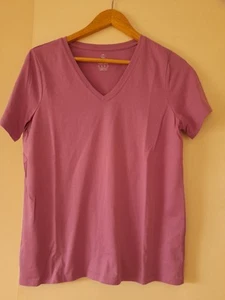 Lands End V Neck Cotton Pink T Shirt - Picture 1 of 6