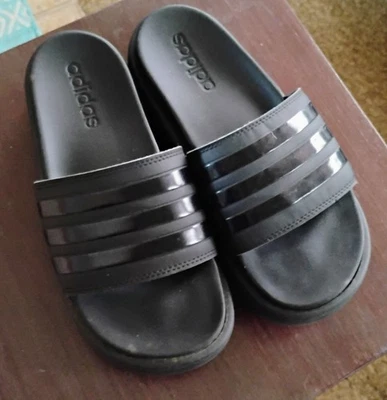 Adidas Women’s Adilette Triple Blk Platform Slides, Size 7 - Image 1 of 3