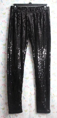 Cross over Women's/Juniors Large Black Sequin Leggings - Image 1 of 4