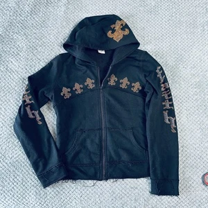 Vintage Retro Y2K schwarz gold Perlen Full Zip Hoodie Babydoll Mini tailliert süß - Bild 1 von 5