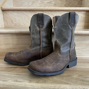 Botas vaqueras de cuero para hombre Ariat Rambler marrón punta cuadrada talla 7,5D - Imagen 1 de 8