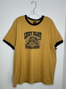 Vintage Y2K Lucky Brand Shirt Mens XXL Ringer Tee Yellow Black Tiger Made in USA - Picture 1 of 8