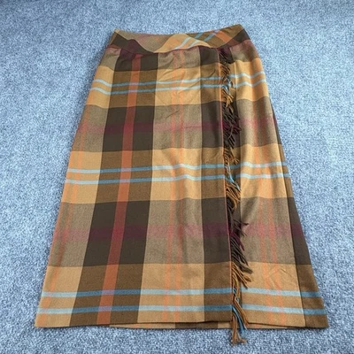 VTG Y2K Nouveaux Skirt Women 12 Brown Plaid Fringe Cottagecore Retro Academia - Image 1 of 4