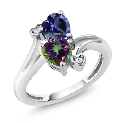 925 Sterling Silver Blue Iolite Green Mystic Topaz Ring For Women (1.56 Cttw, - Image 1 of 4