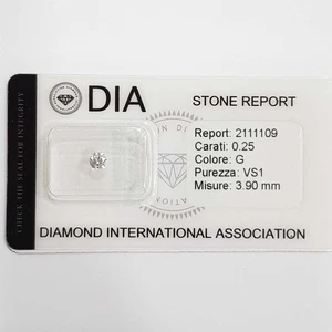 0.25 G VS1 Diamante Certificato DIA in Blister - Imagen 1 de 3